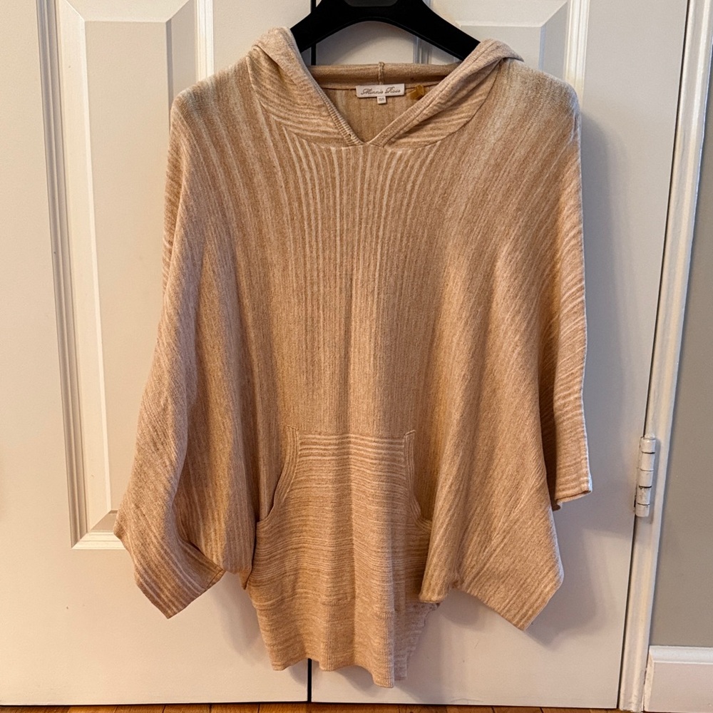 Minnie Rose Beige Hooded Sweater Poncho